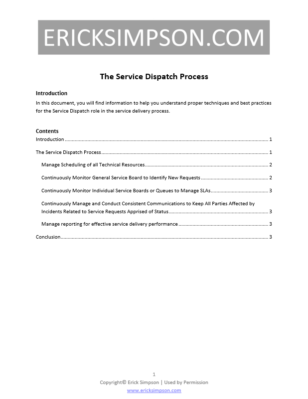 Erick Simpson's Service Dispatch Process White Paper